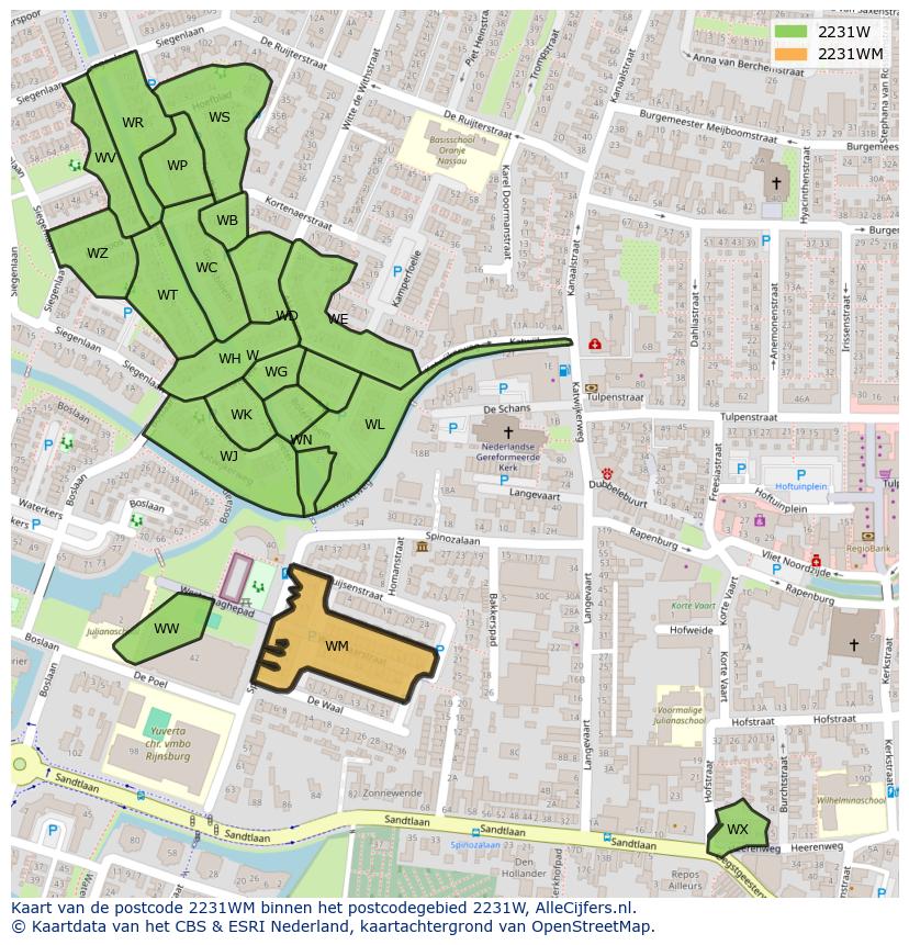 Afbeelding van het postcodegebied 2231 WM op de kaart.