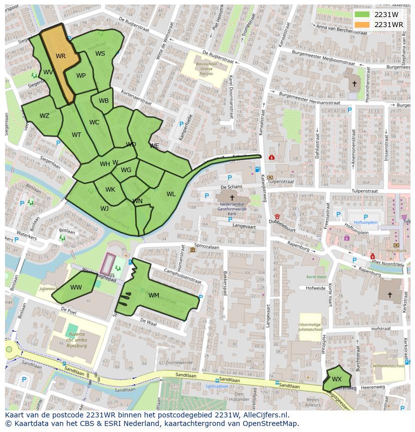 Afbeelding van het postcodegebied 2231 WR op de kaart.