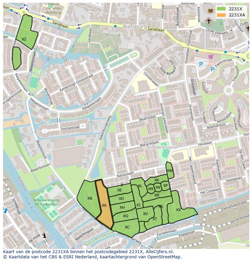 Afbeelding van het postcodegebied 2231 XA op de kaart.