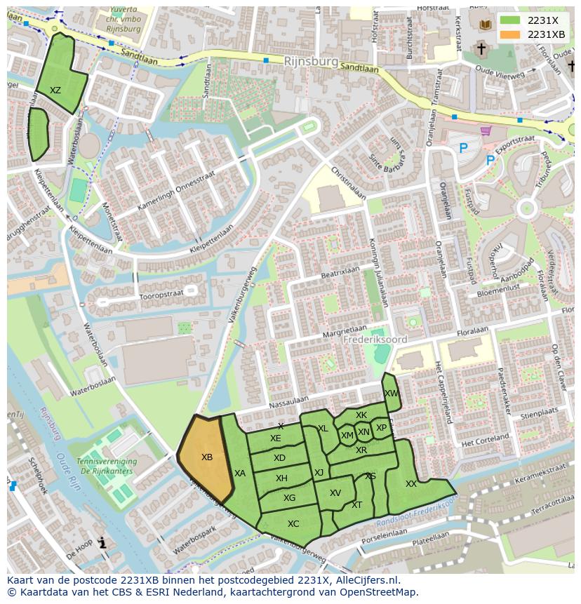 Afbeelding van het postcodegebied 2231 XB op de kaart.