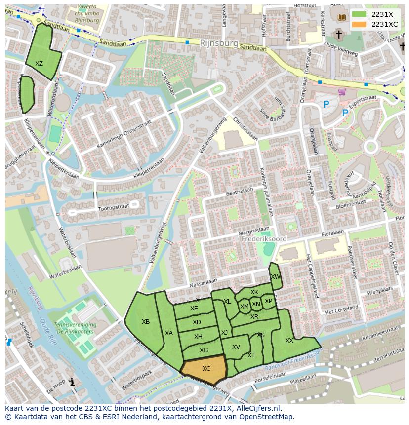 Afbeelding van het postcodegebied 2231 XC op de kaart.