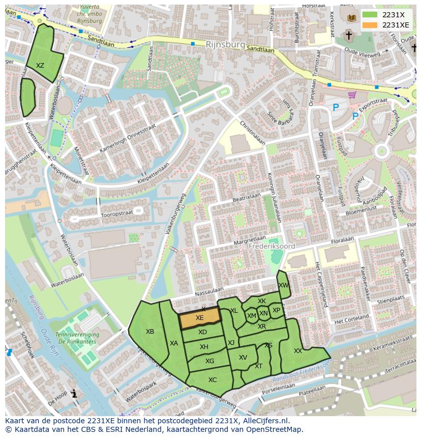 Afbeelding van het postcodegebied 2231 XE op de kaart.