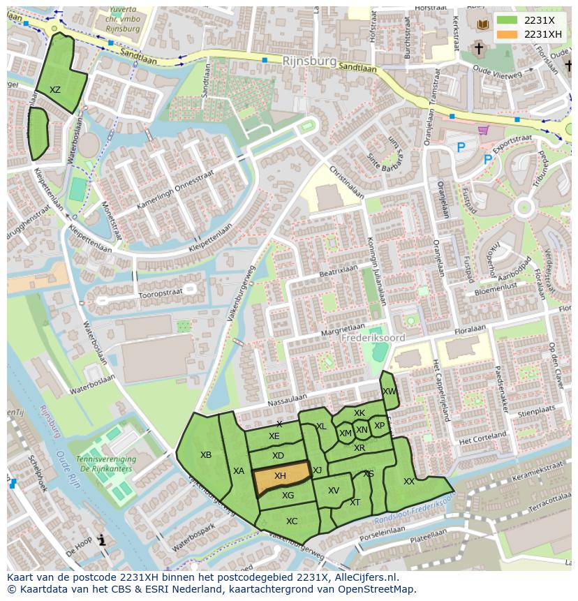Afbeelding van het postcodegebied 2231 XH op de kaart.