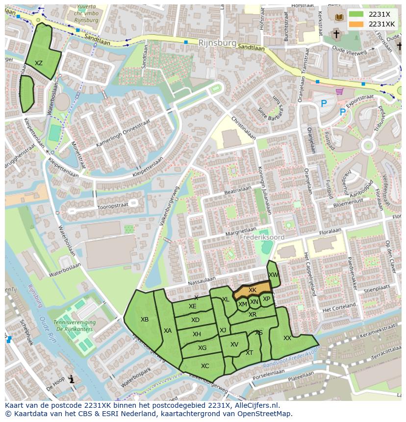 Afbeelding van het postcodegebied 2231 XK op de kaart.