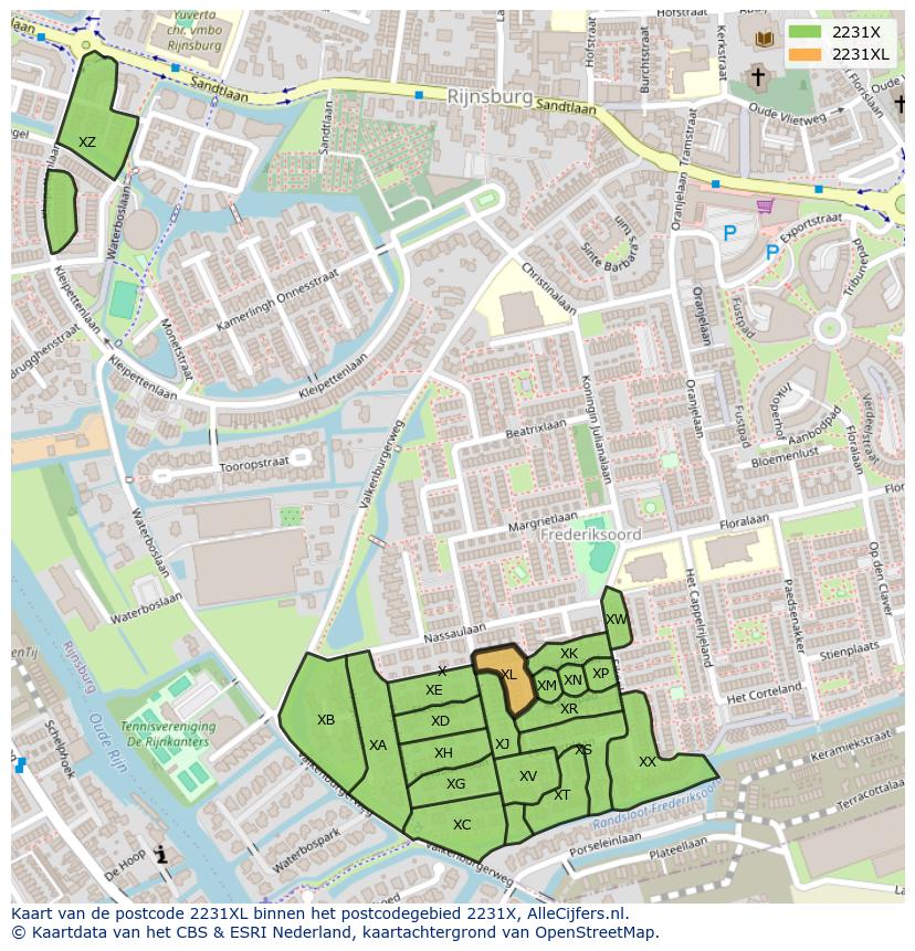 Afbeelding van het postcodegebied 2231 XL op de kaart.