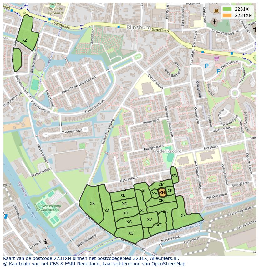 Afbeelding van het postcodegebied 2231 XN op de kaart.