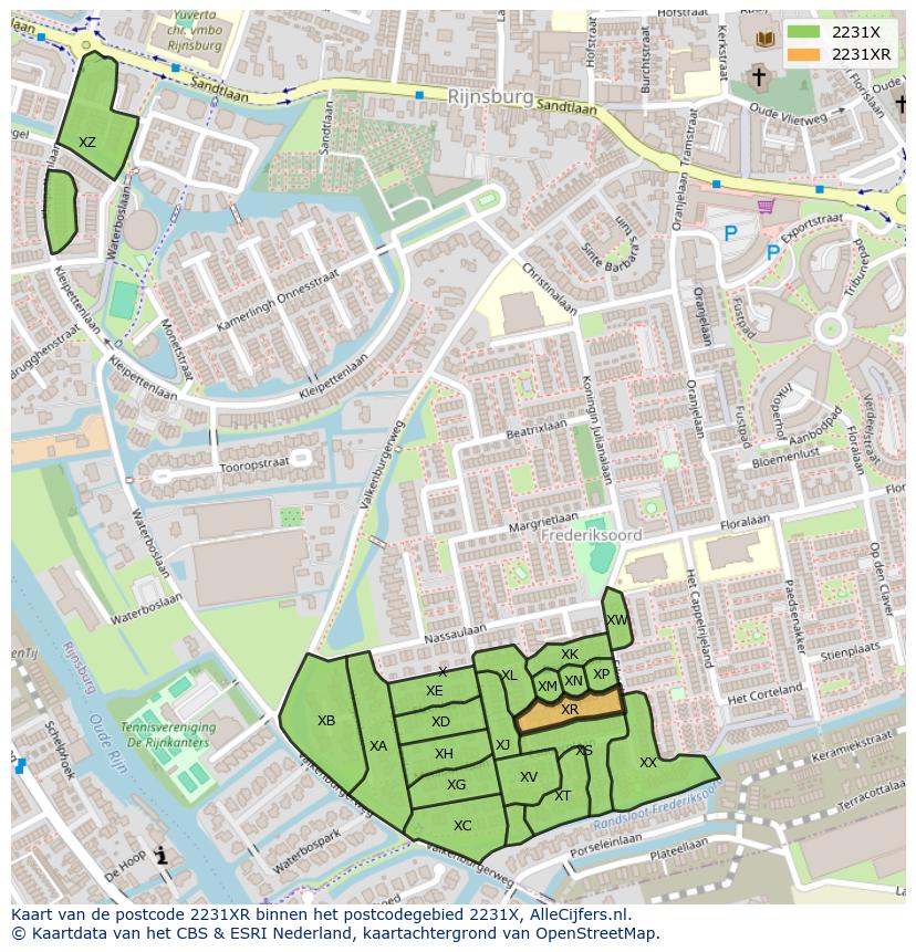 Afbeelding van het postcodegebied 2231 XR op de kaart.