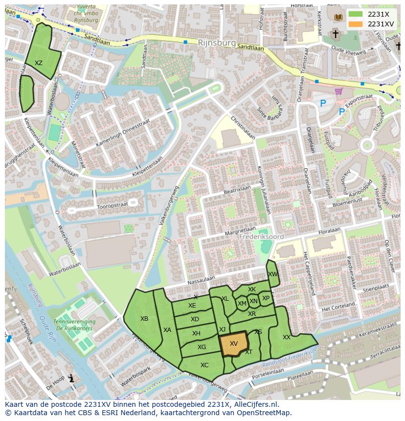 Afbeelding van het postcodegebied 2231 XV op de kaart.