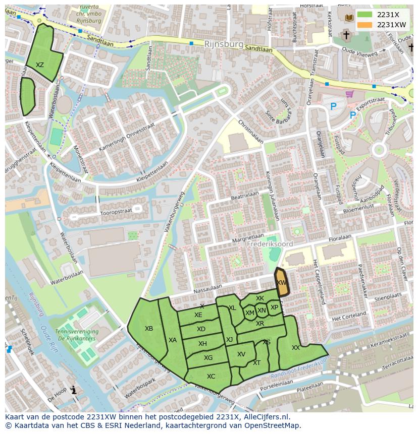 Afbeelding van het postcodegebied 2231 XW op de kaart.
