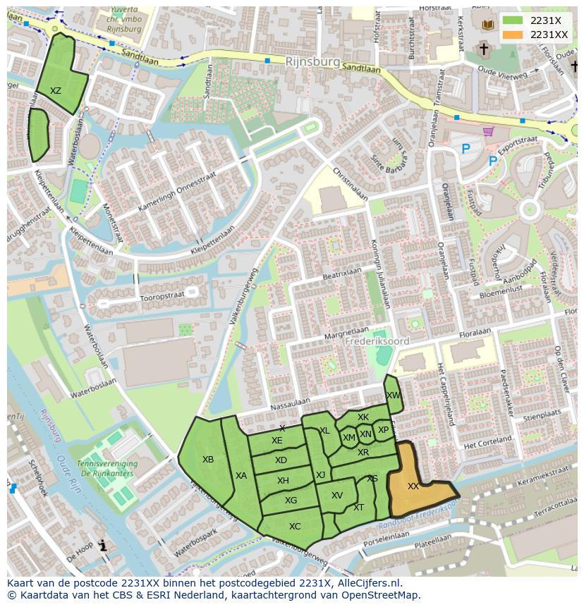 Afbeelding van het postcodegebied 2231 XX op de kaart.