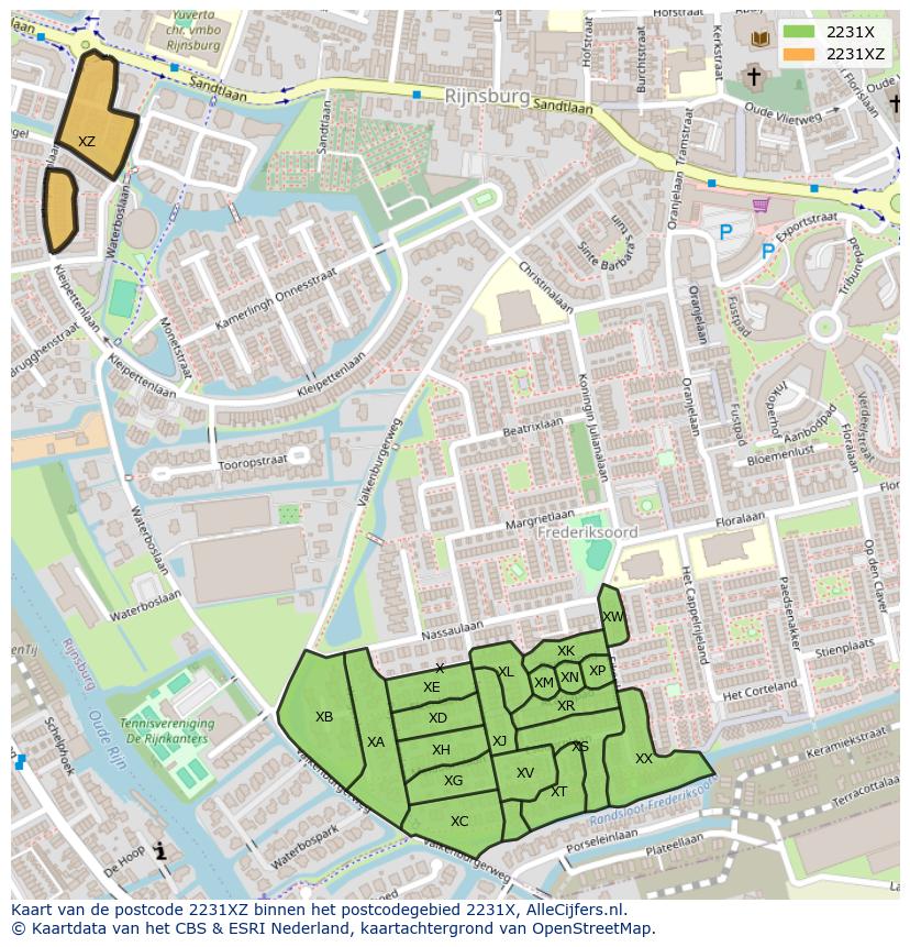 Afbeelding van het postcodegebied 2231 XZ op de kaart.