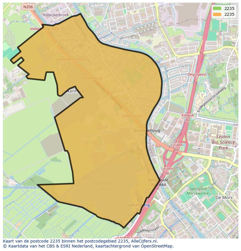 Afbeelding van het postcodegebied 2235 op de kaart.