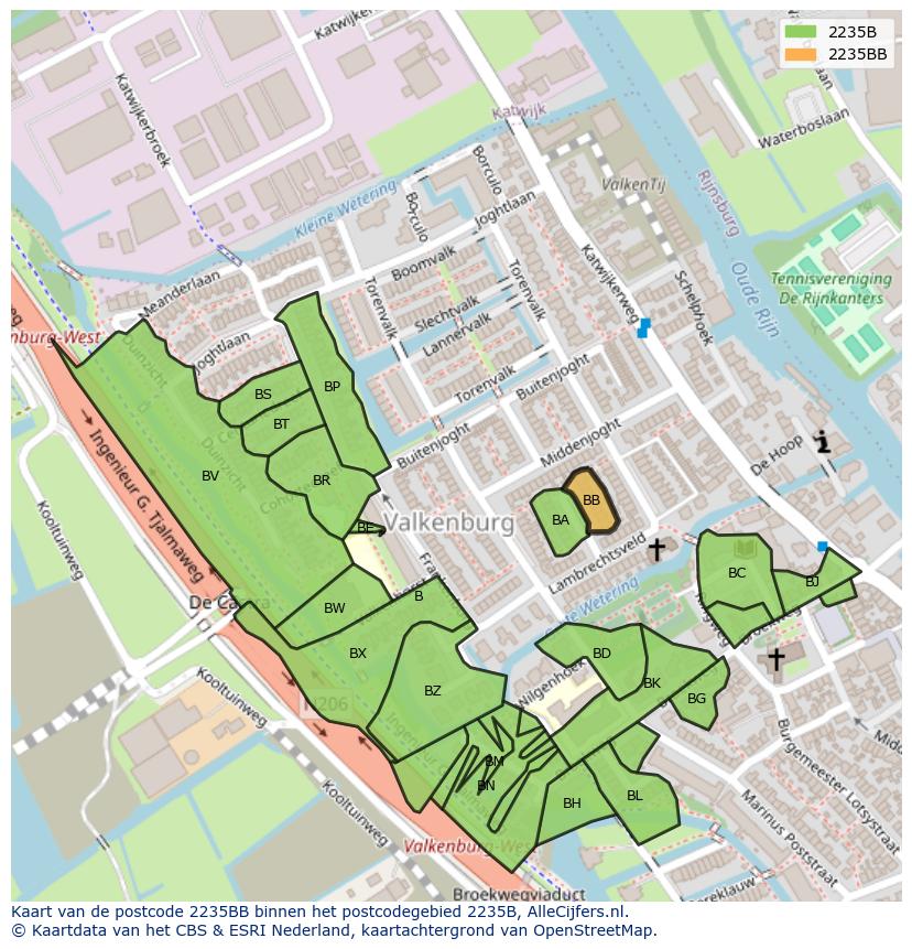 Afbeelding van het postcodegebied 2235 BB op de kaart.