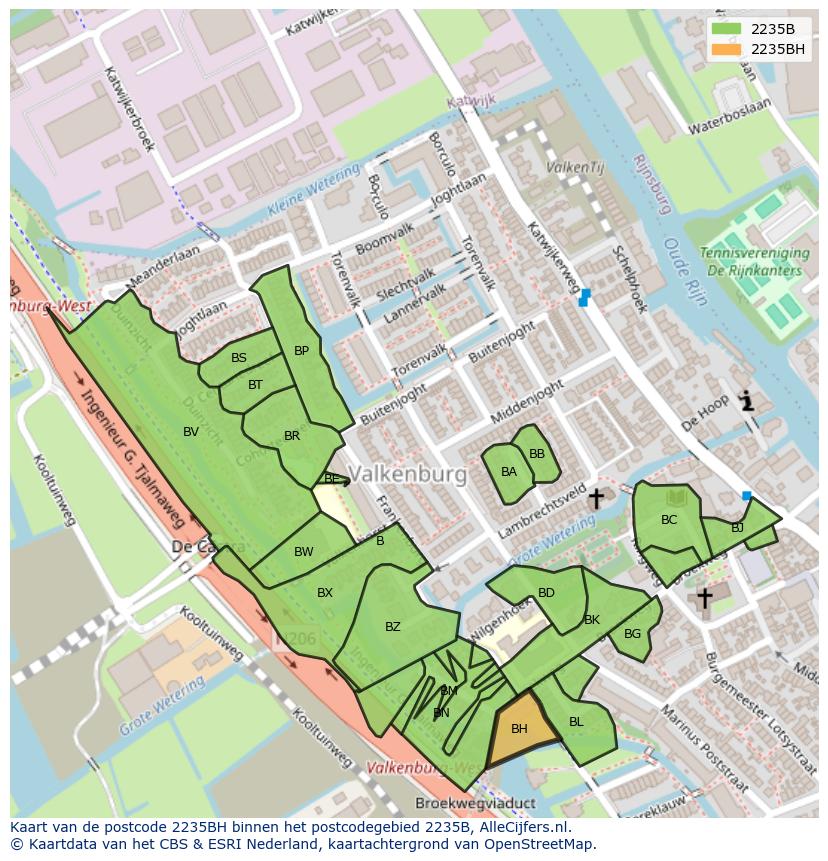Afbeelding van het postcodegebied 2235 BH op de kaart.
