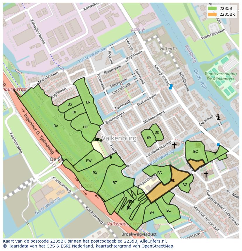 Afbeelding van het postcodegebied 2235 BK op de kaart.