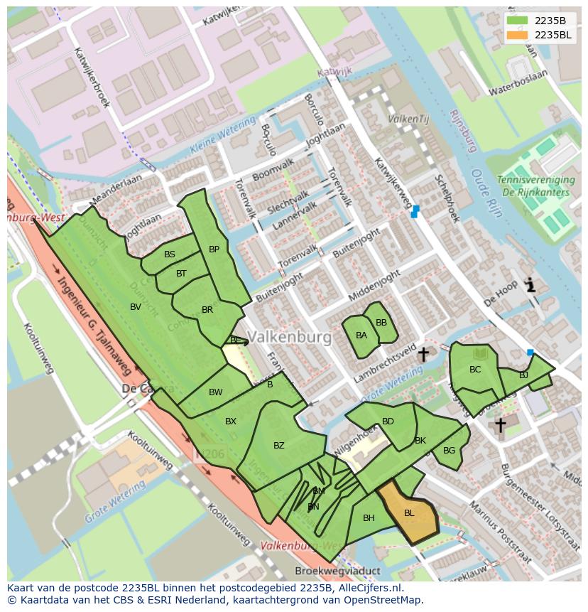 Afbeelding van het postcodegebied 2235 BL op de kaart.