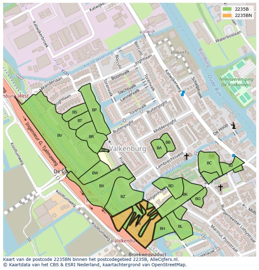 Afbeelding van het postcodegebied 2235 BN op de kaart.