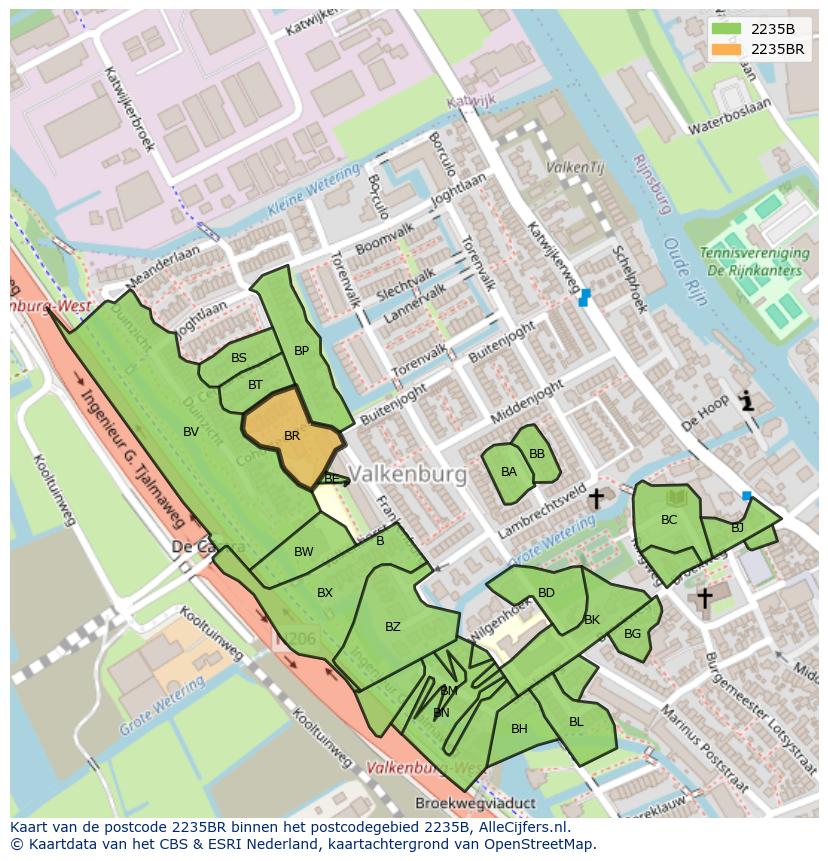 Afbeelding van het postcodegebied 2235 BR op de kaart.