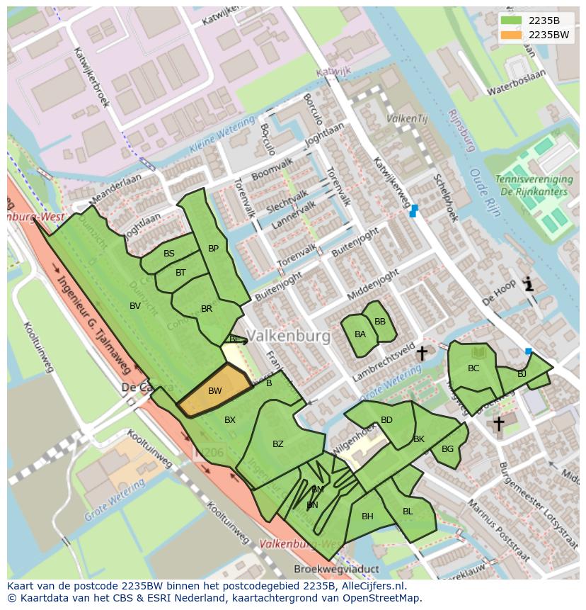 Afbeelding van het postcodegebied 2235 BW op de kaart.