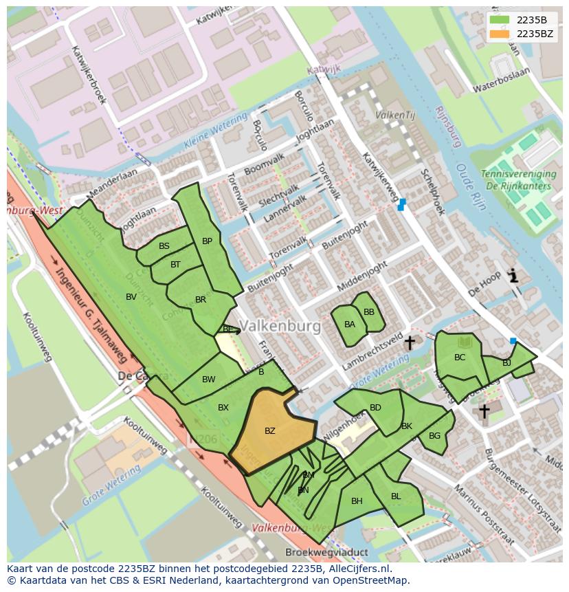 Afbeelding van het postcodegebied 2235 BZ op de kaart.