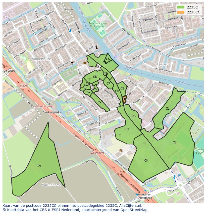 Afbeelding van het postcodegebied 2235 CC op de kaart.