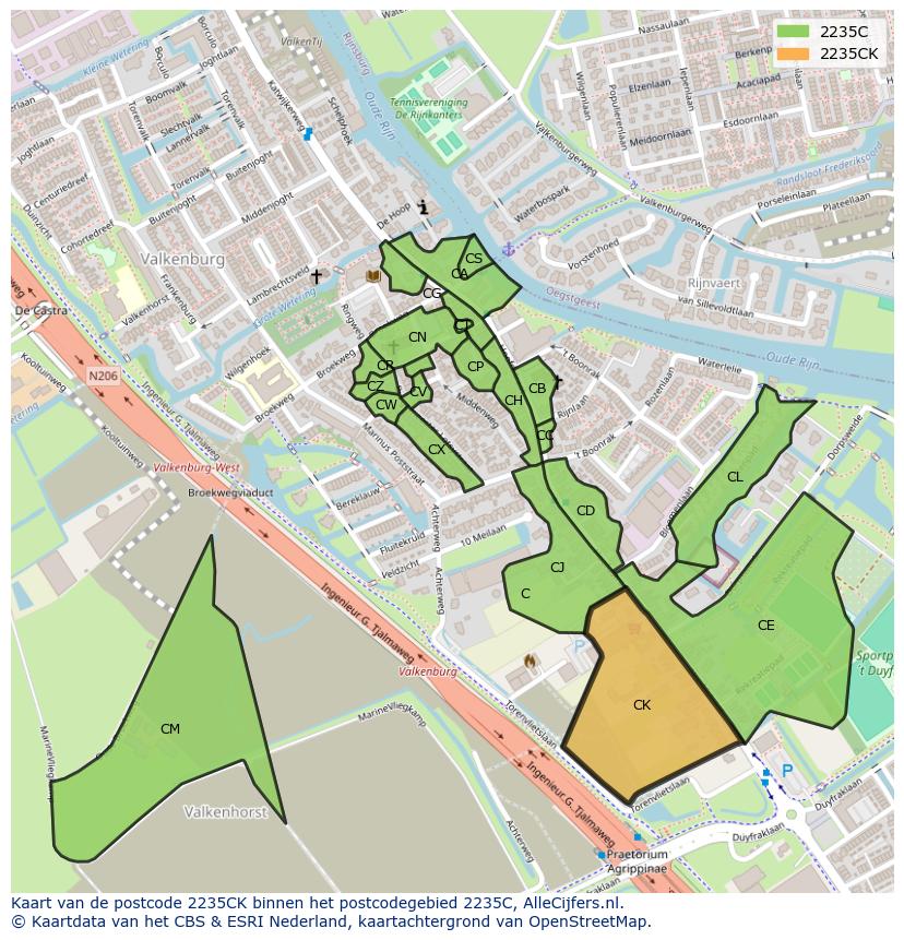 Afbeelding van het postcodegebied 2235 CK op de kaart.