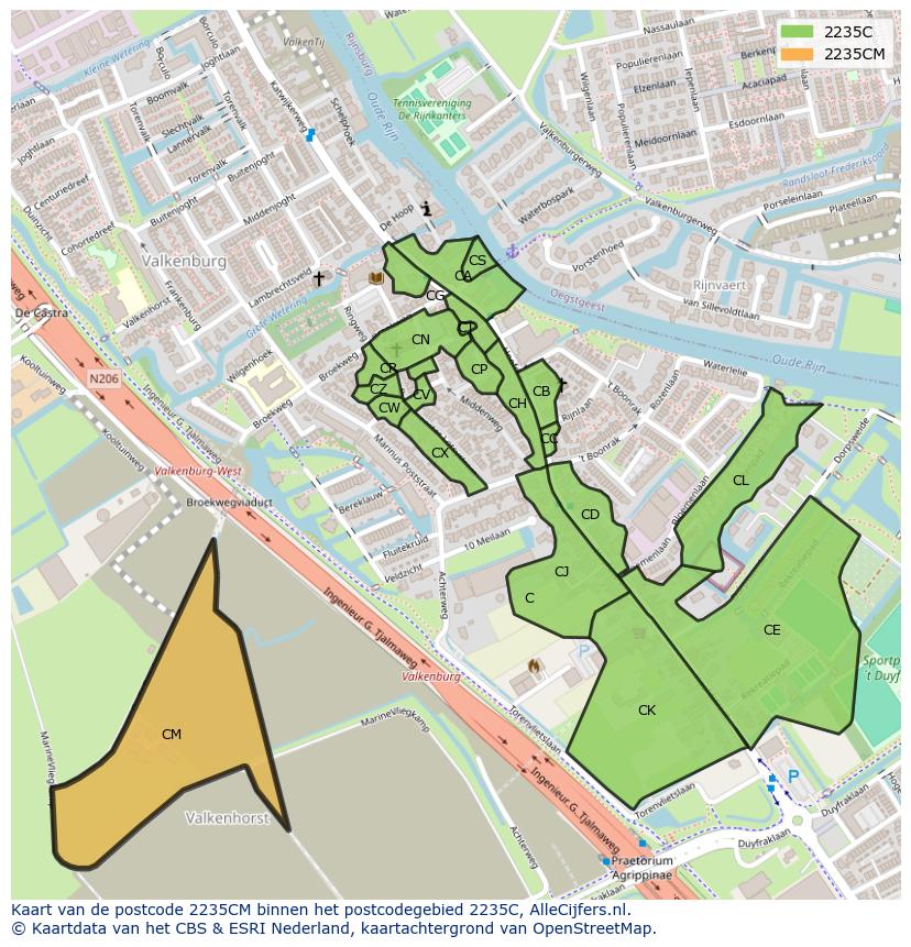 Afbeelding van het postcodegebied 2235 CM op de kaart.