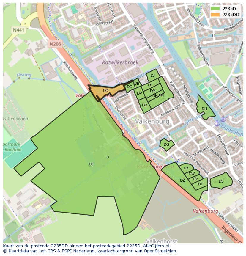 Afbeelding van het postcodegebied 2235 DD op de kaart.