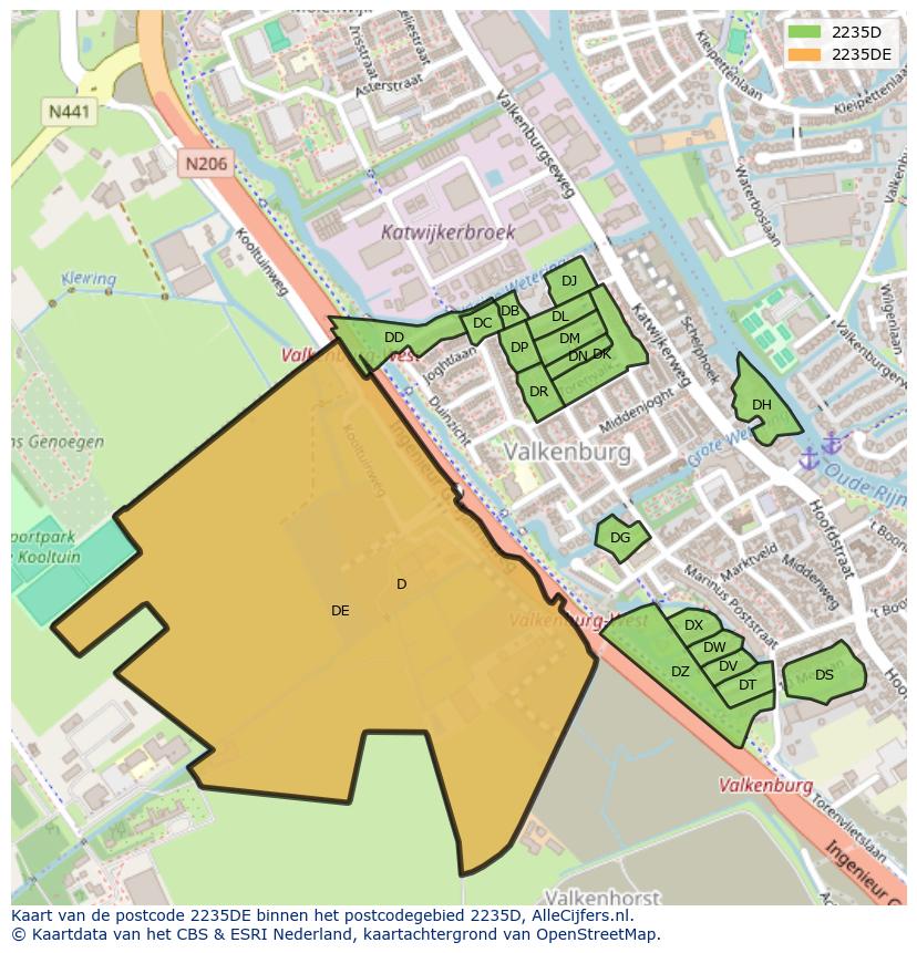 Afbeelding van het postcodegebied 2235 DE op de kaart.