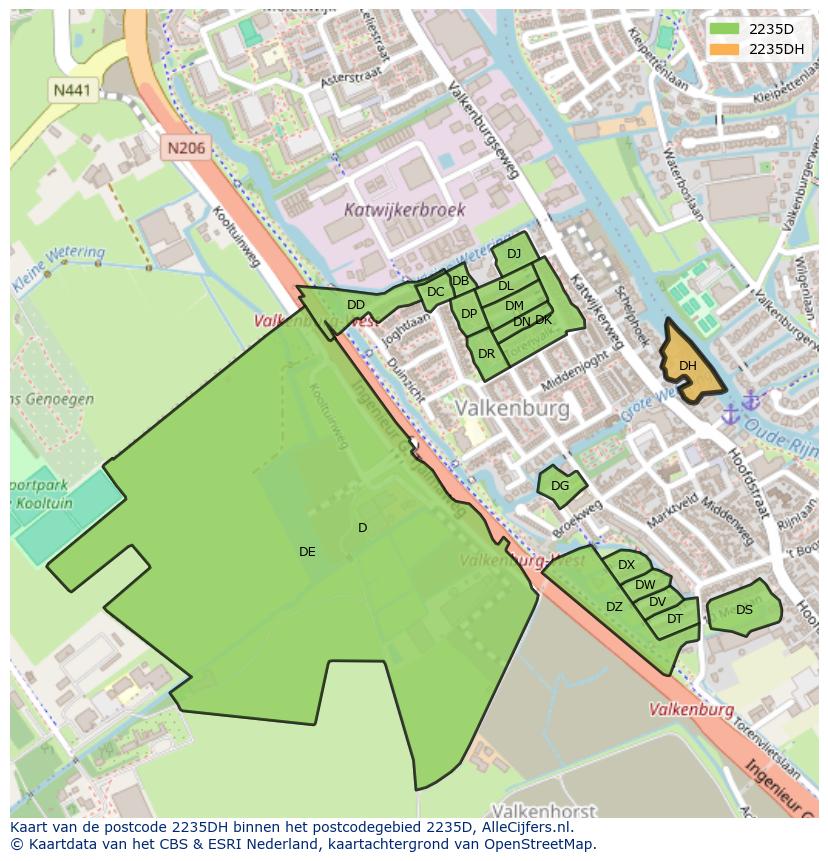 Afbeelding van het postcodegebied 2235 DH op de kaart.