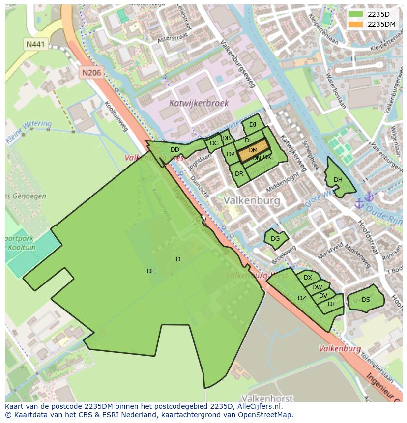 Afbeelding van het postcodegebied 2235 DM op de kaart.