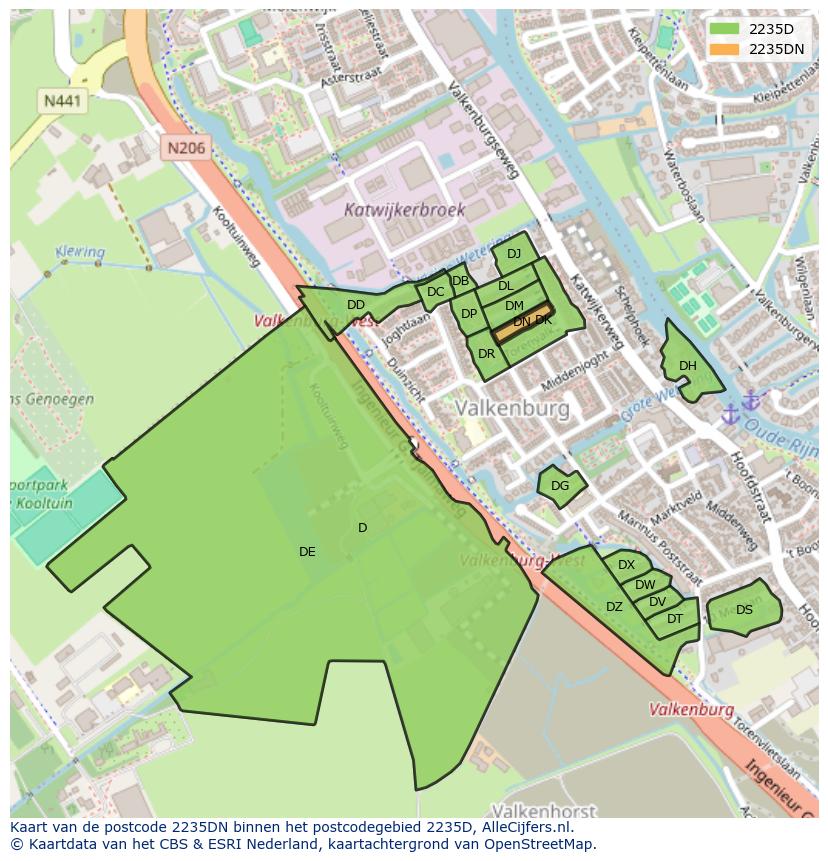Afbeelding van het postcodegebied 2235 DN op de kaart.