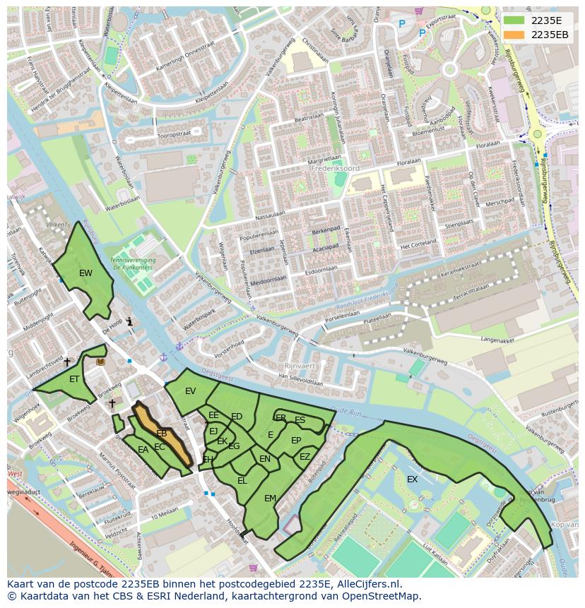 Afbeelding van het postcodegebied 2235 EB op de kaart.