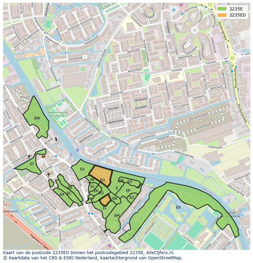 Afbeelding van het postcodegebied 2235 ED op de kaart.