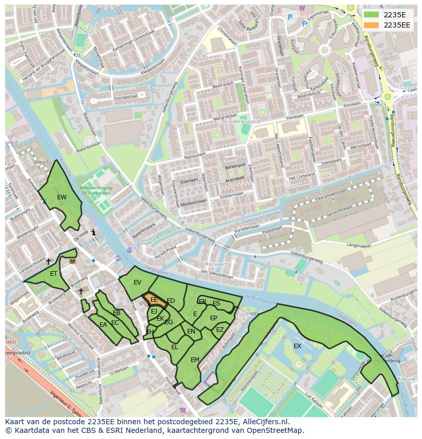Afbeelding van het postcodegebied 2235 EE op de kaart.