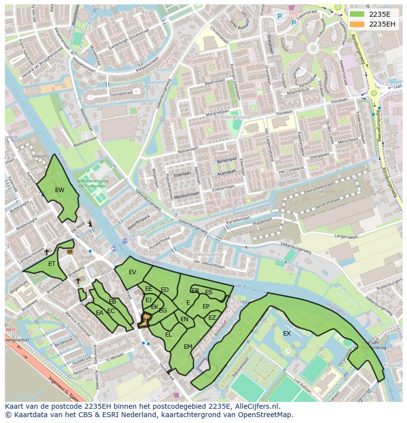 Afbeelding van het postcodegebied 2235 EH op de kaart.