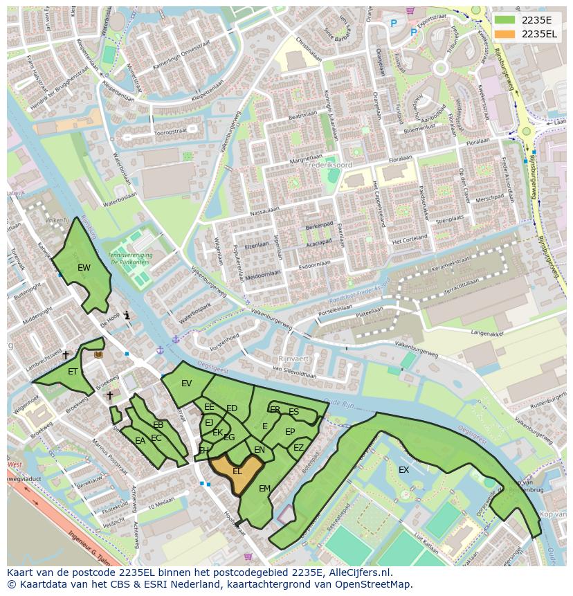 Afbeelding van het postcodegebied 2235 EL op de kaart.