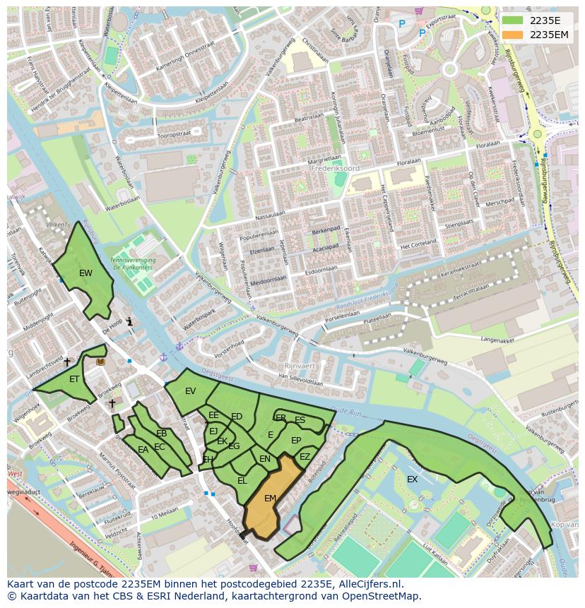 Afbeelding van het postcodegebied 2235 EM op de kaart.