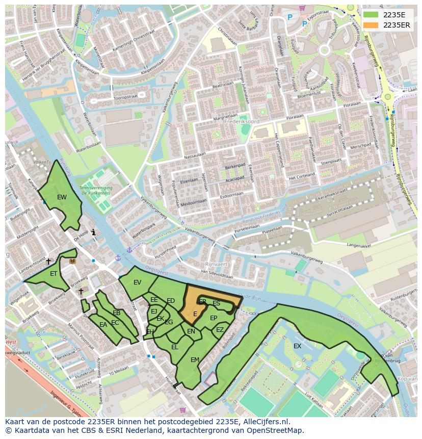 Afbeelding van het postcodegebied 2235 ER op de kaart.