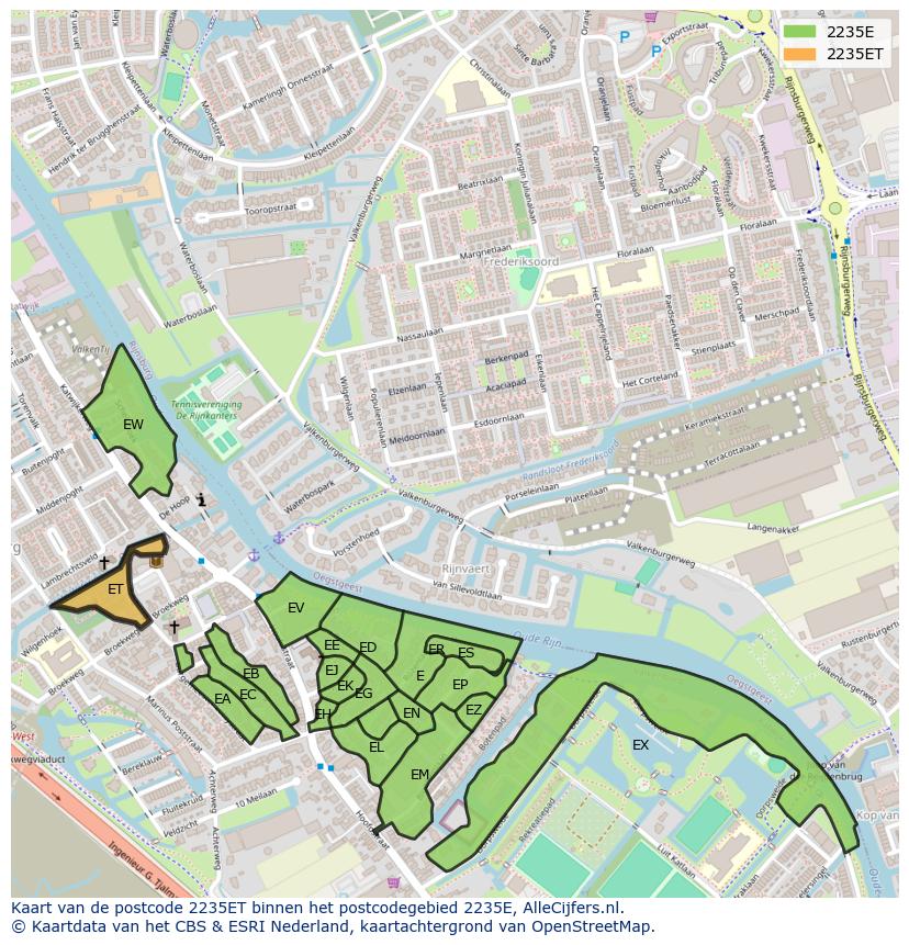 Afbeelding van het postcodegebied 2235 ET op de kaart.