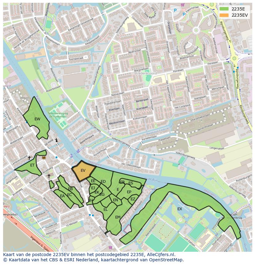 Afbeelding van het postcodegebied 2235 EV op de kaart.