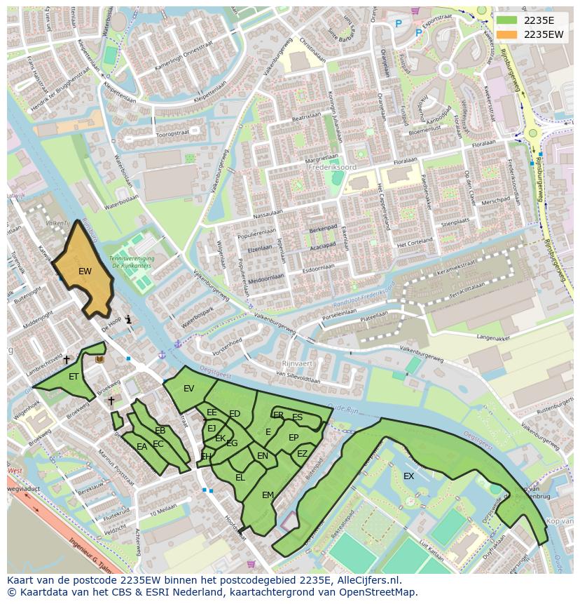 Afbeelding van het postcodegebied 2235 EW op de kaart.