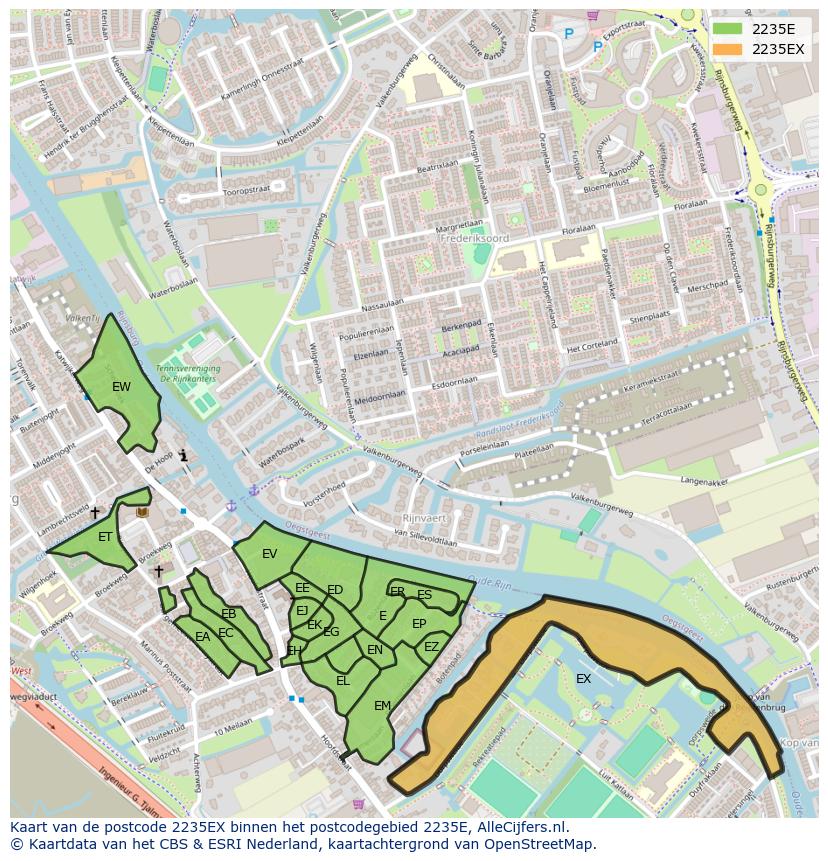 Afbeelding van het postcodegebied 2235 EX op de kaart.