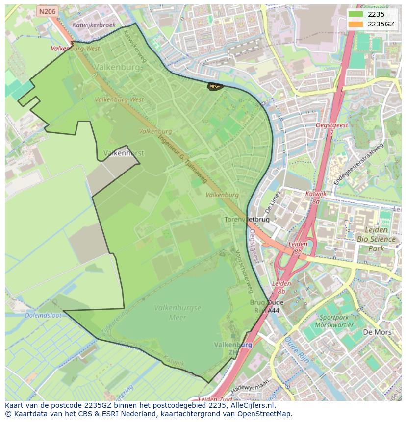 Afbeelding van het postcodegebied 2235 GZ op de kaart.