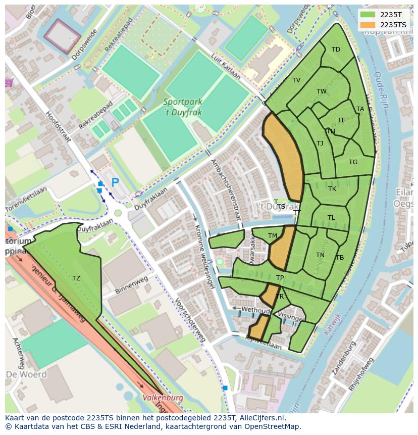 Afbeelding van het postcodegebied 2235 TS op de kaart.