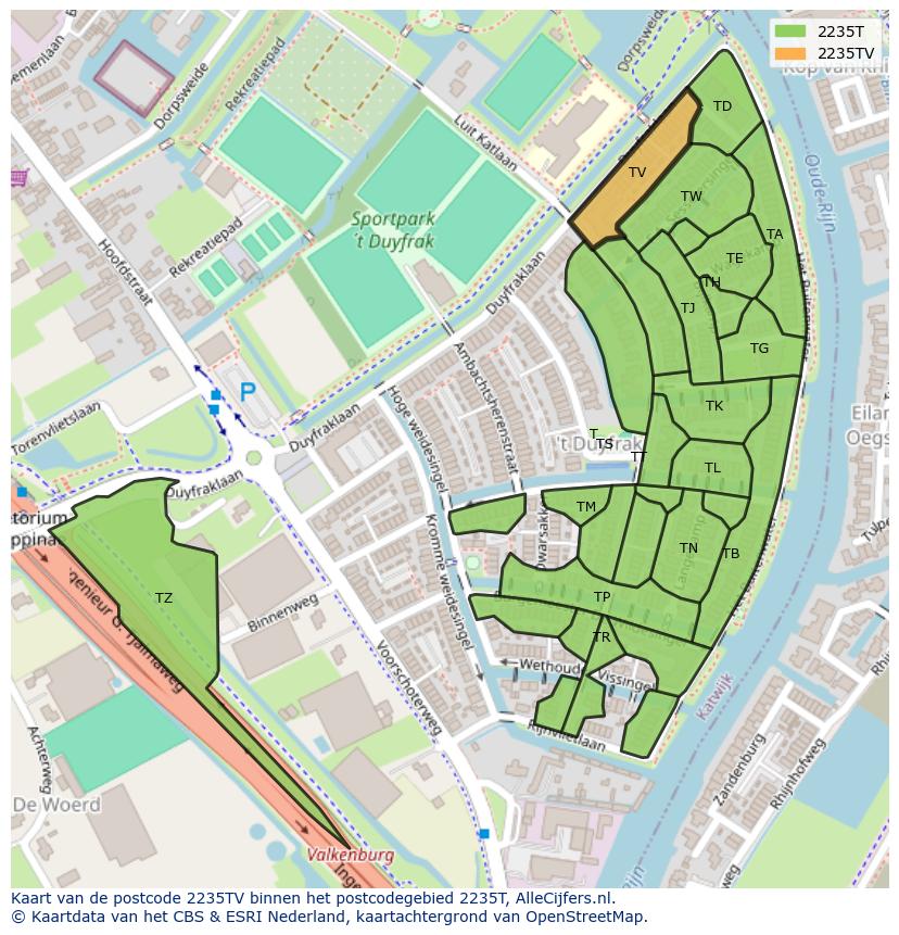 Afbeelding van het postcodegebied 2235 TV op de kaart.