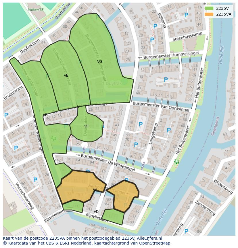 Afbeelding van het postcodegebied 2235 VA op de kaart.