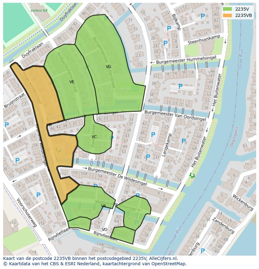 Afbeelding van het postcodegebied 2235 VB op de kaart.