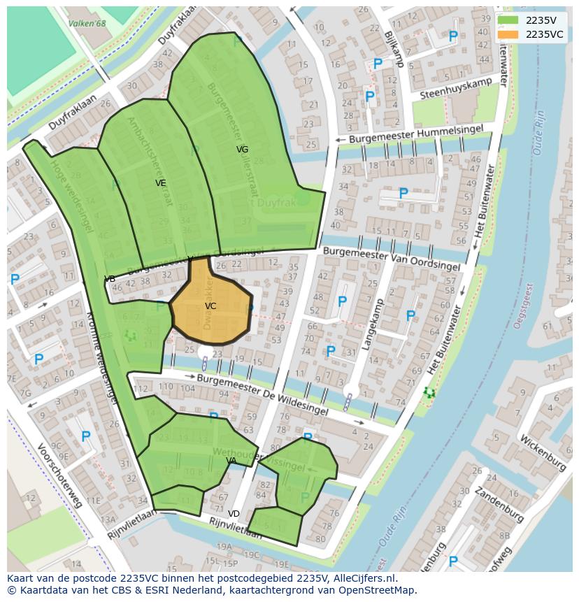 Afbeelding van het postcodegebied 2235 VC op de kaart.