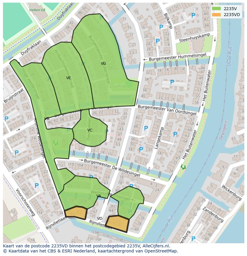 Afbeelding van het postcodegebied 2235 VD op de kaart.